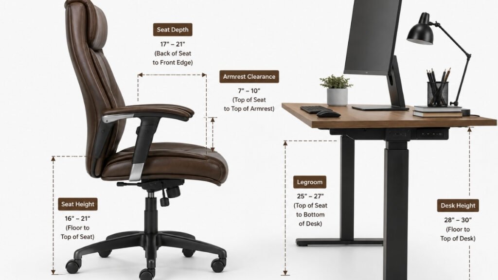 Measuring desk and chair dimensions before buying a leather office chair