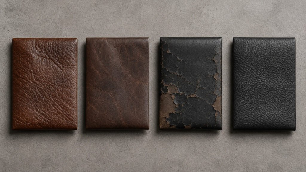 Comparison of top-grain, genuine, bonded and eco leather materials