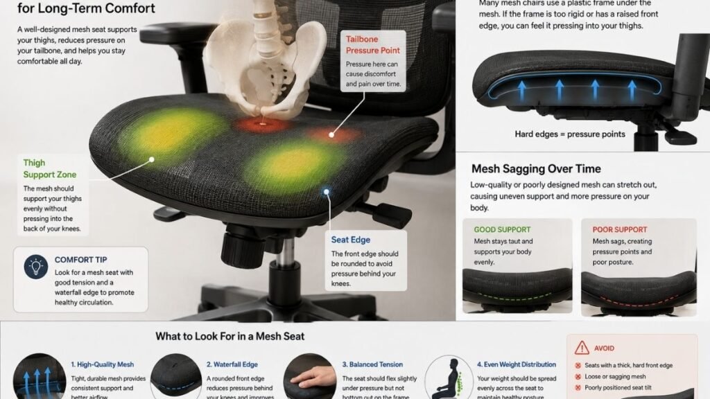 Common pressure points and support issues found on some mesh office chairs