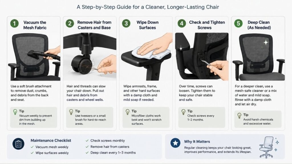 Step-by-step guide for cleaning and maintaining a mesh office chair
