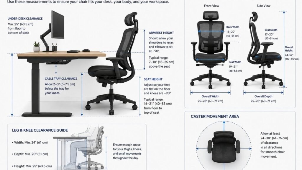 Measuring desk clearance and workspace dimensions before buying a mesh office chair